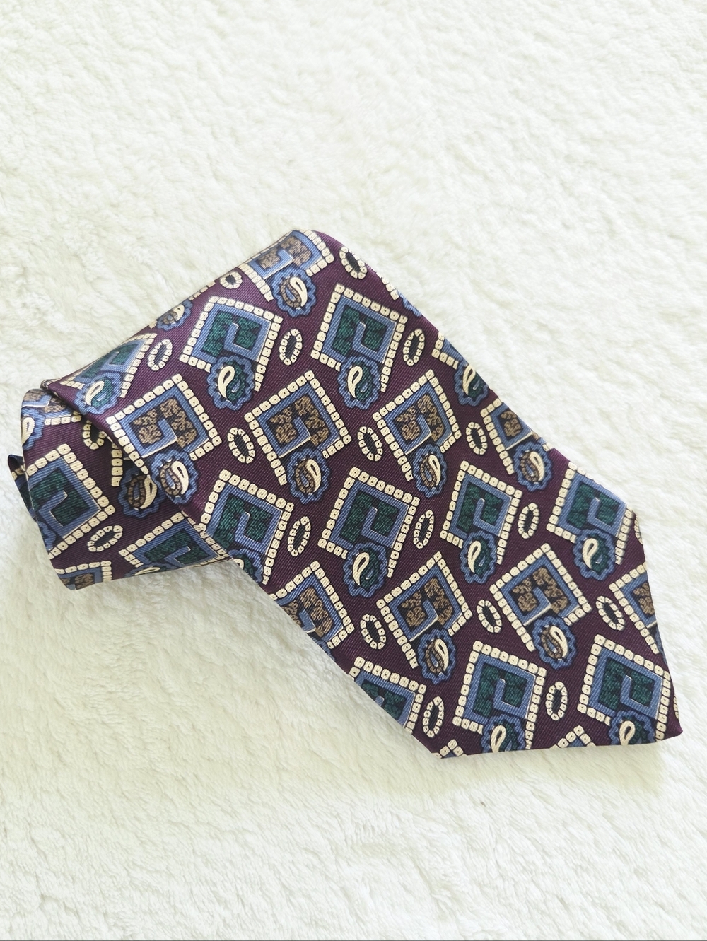 Vintage!!! GIVENCHY Men's Geometric Pattern Silk Tie in Deep Purple and Teal
